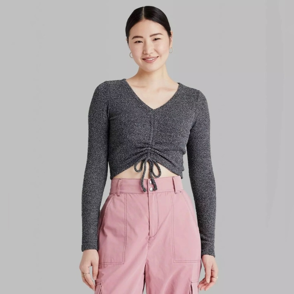 NWT Wild Fable Ruched Front Crop Sweater